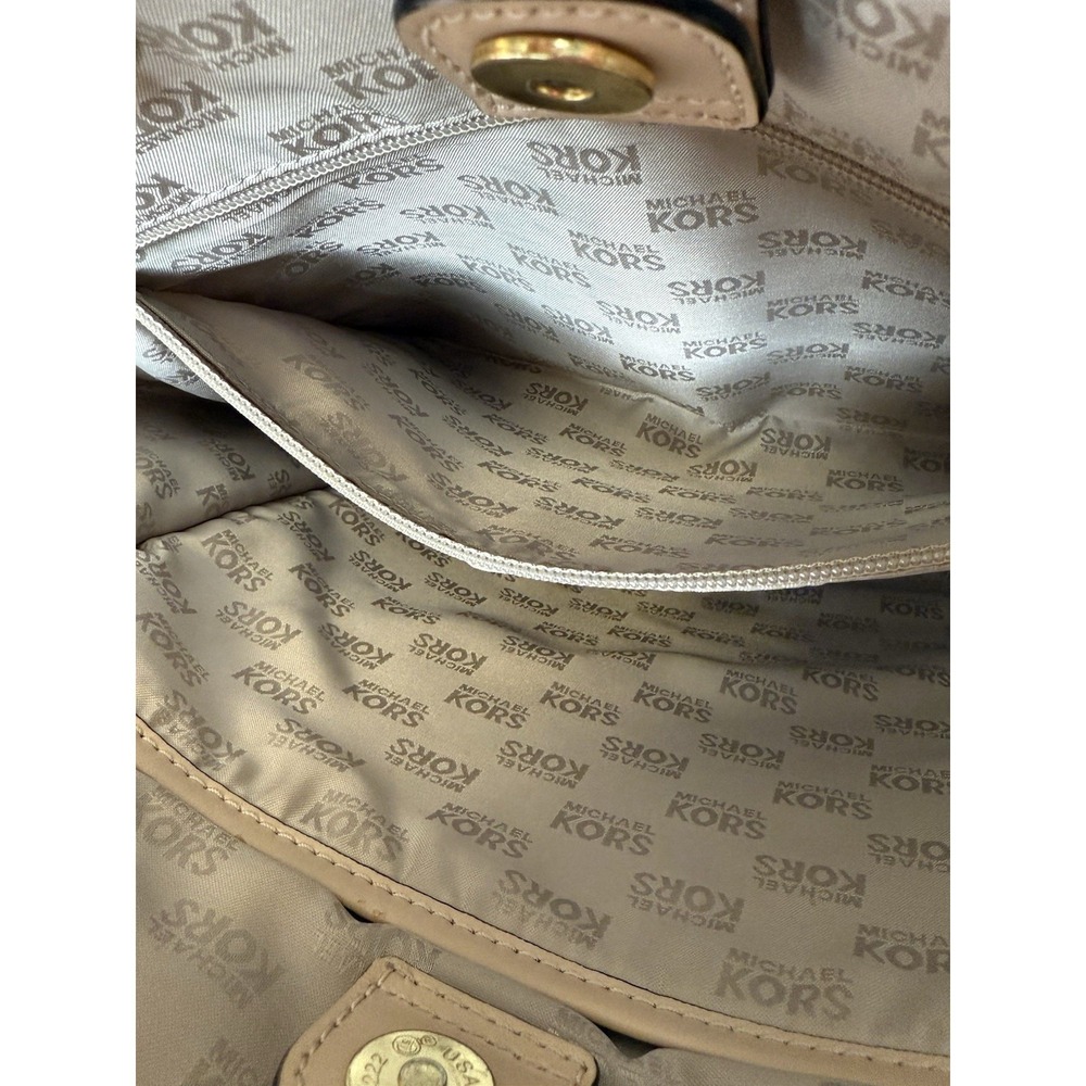 Michael Kors Metallic Gold MK Logo Tote Bag 14x14 Shoulder Purse - Picture 5 of 6